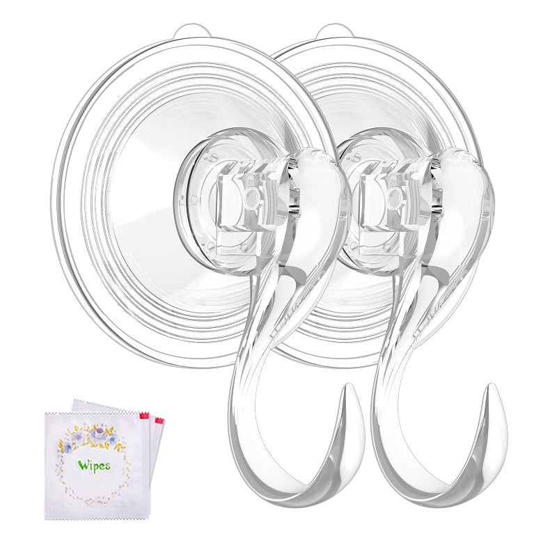 VIS'V Wreath Hanger, Large Suction Cup Wreath Hooks with Wipes, Heavy Duty, 22 LB Capacity, Removable and Reusable, Clear, 4 Pcs - Image 1